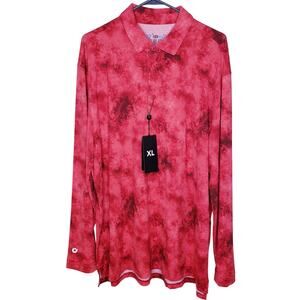 NWT IBKUL Icefit Technology LS Polo Tie Dye Red UPF 50+ Men's Size XL *Tiny Snag